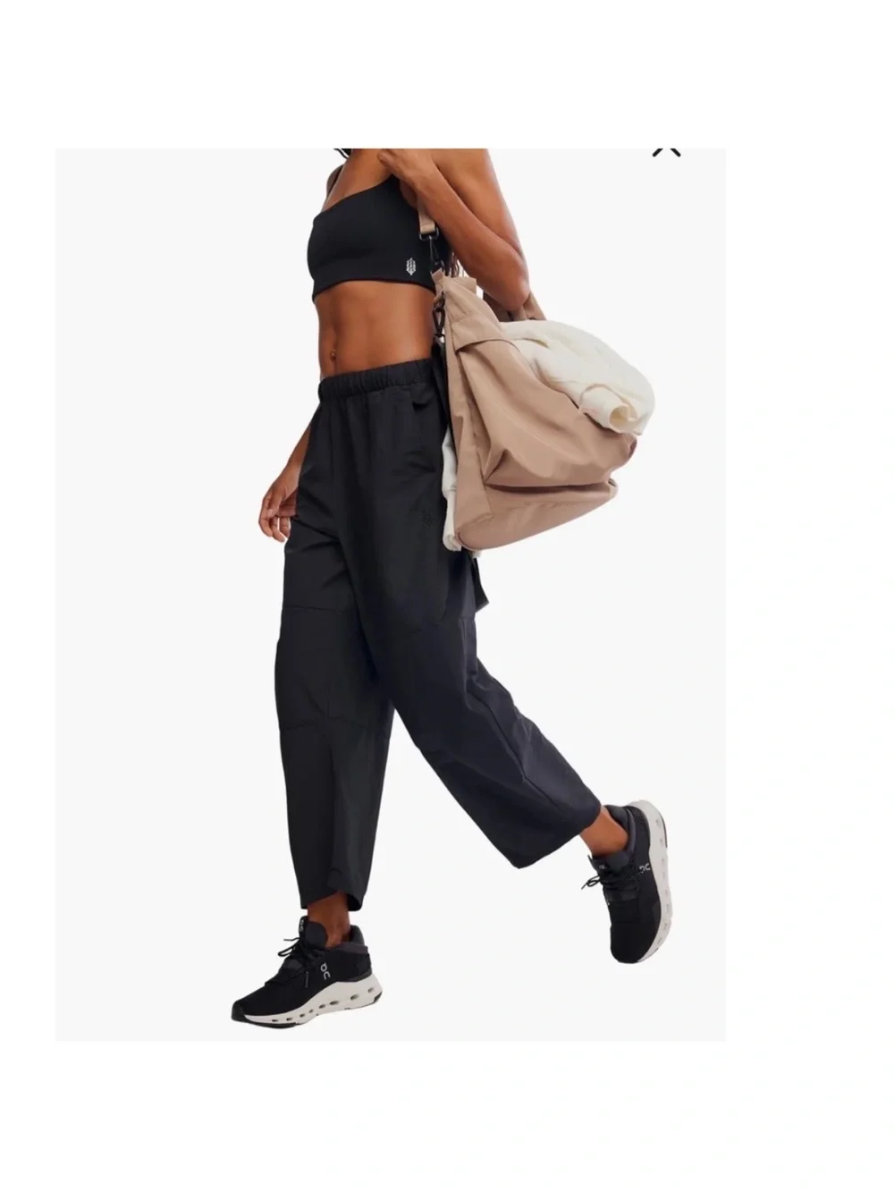 Free People FP Movement Game Day High Rise Barrel Leg Pants Black Parachute_2